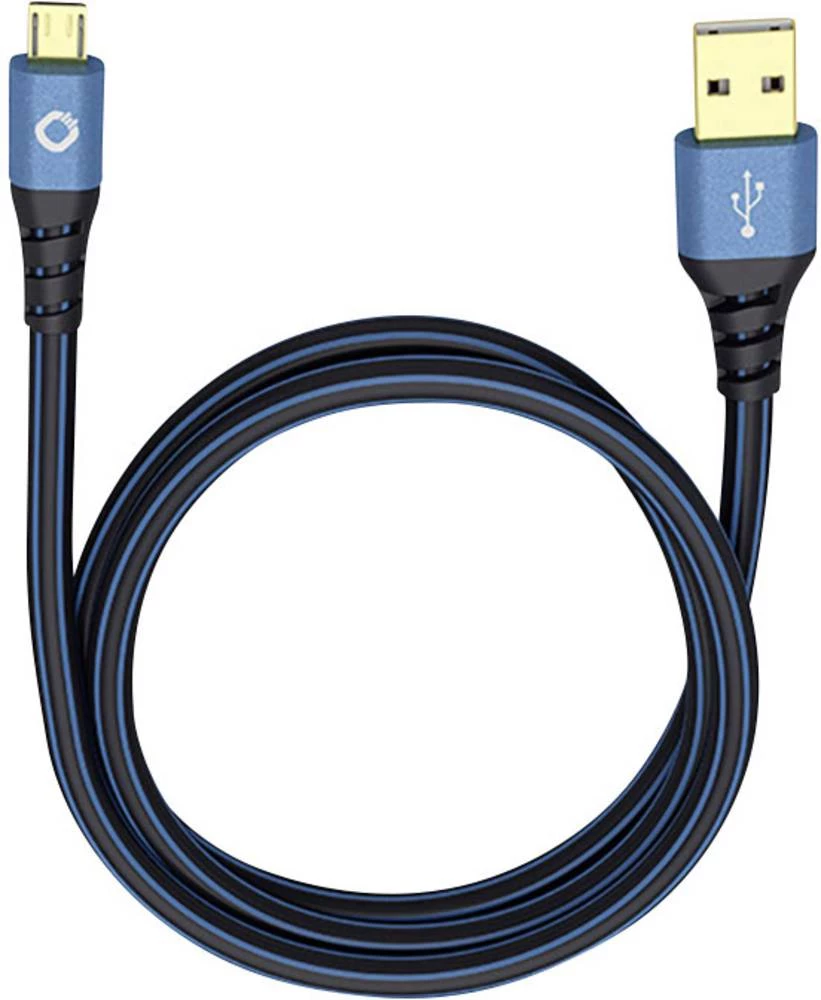 USB 2.0 priključni kabel [1x USB 2.0 utikač A - 1x USB 2.0 utikač Micro-B] 1.50 m plavi, pozlaćeni kontakti Oehlbach USB Plus Mi slika