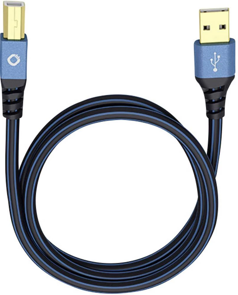 USB 2.0 priključni kabel [1x USB 2.0 utikač A - 1x USB 2.0 utikač B] 3 m plavi, pozlaćeni kontakti Oehlbach USB Plus B slika