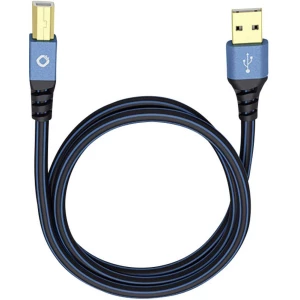 USB 2.0 priključni kabel [1x USB 2.0 utikač A - 1x USB 2.0 utikač B] 3 m plavi, pozlaćeni kontakti Oehlbach USB Plus B slika
