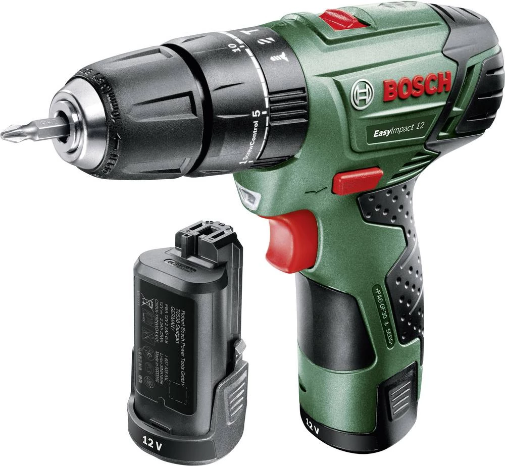 Bosch EasyImpact 12 udarna bušilica i odvijač na bateriju 12 V 2.5 Ah Li-Ion uklj. 2 akumulatora, uklj. kovčeg slika