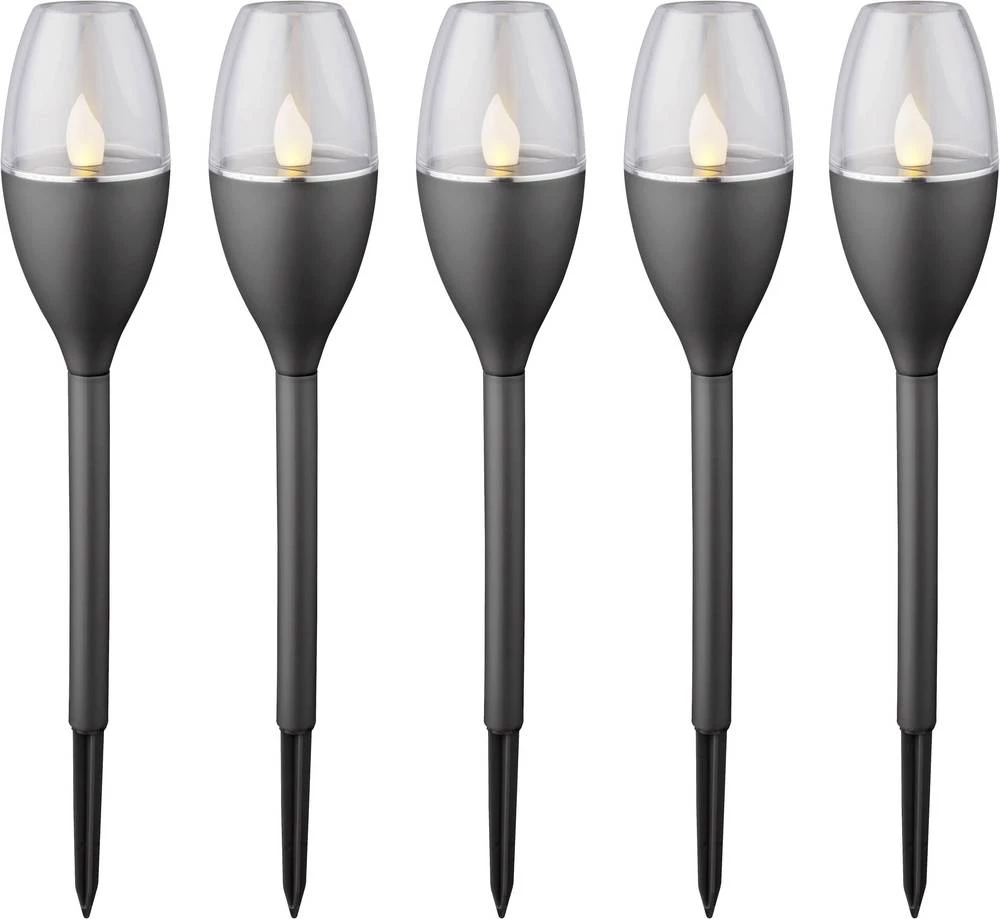 Solarne vrtne baklje 5-dijelni komplet LED 0.25 W jantarno svjetlo Polarlite crne boje slika