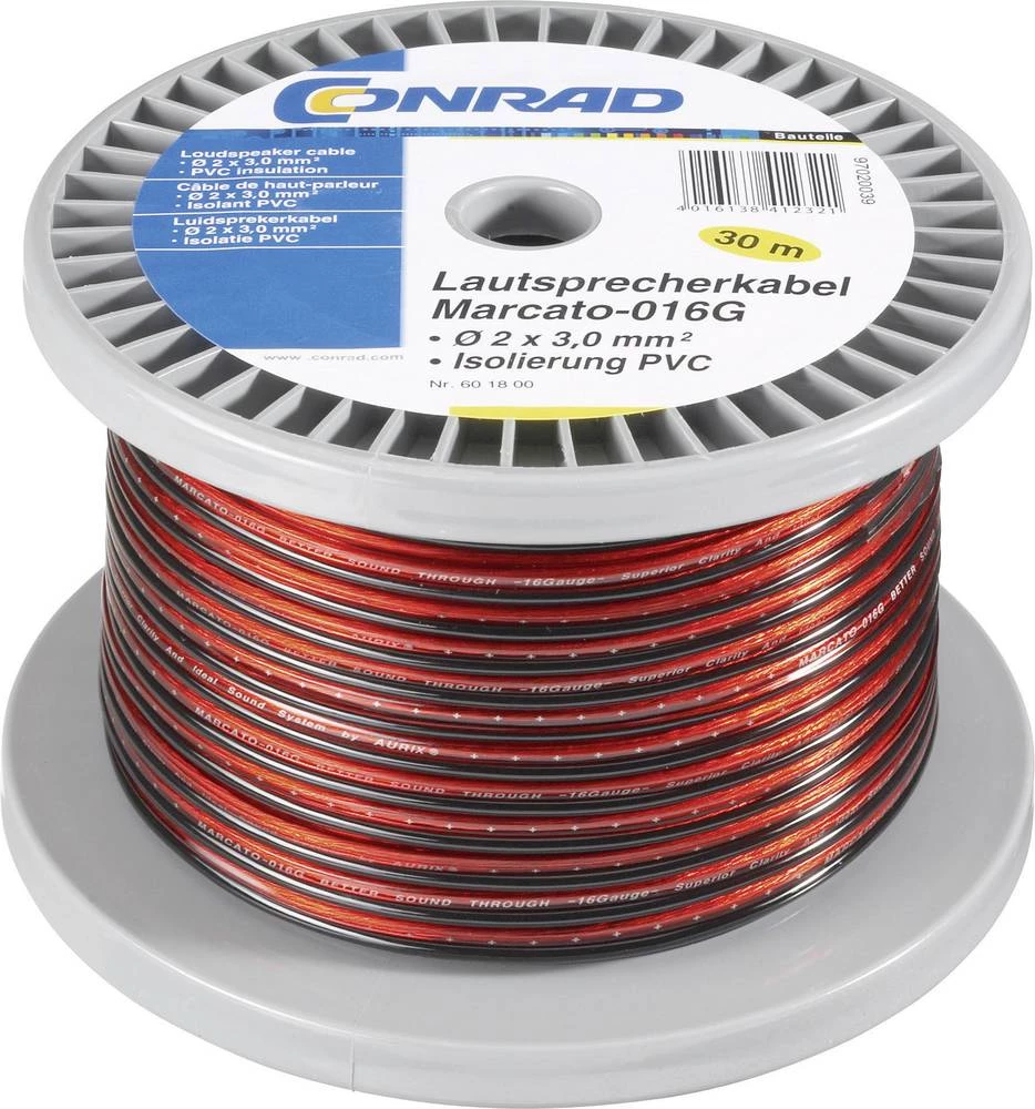Kabel za zvučnike 2 x 0.80 mm˛ crvene, crne boje Conrad Components 1386696 30 m slika