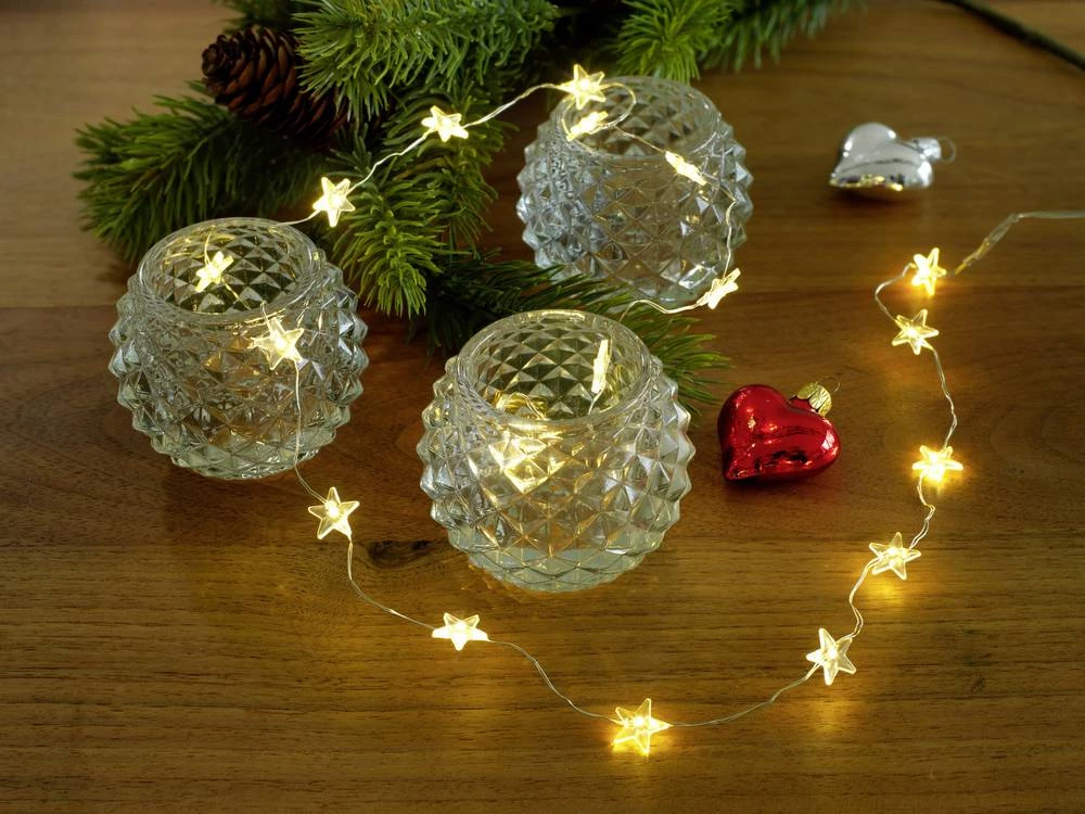 Konstsmide 3199-10 Svjetleći LED lanci u obliku zvijezde na baterije za unutarnju primjenu 20 LED, toplo bijelo svjetlo, dužina osjetljenja: 1.03 m slika