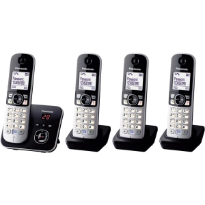 Analogni bežični telefon Panasonic KX-TG6824 Quattro automatska sekretarica, telefoniranje slobodnih ruku, crne boje, srebrne bo slika