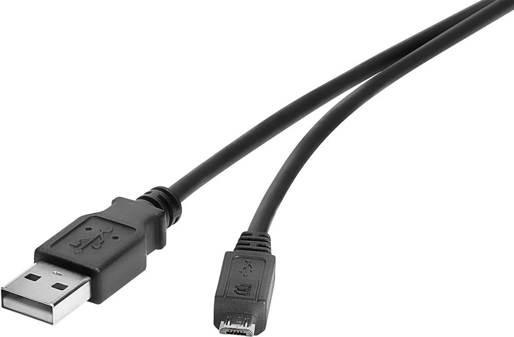 USB 2.0 priključni kabel [1x USB 2.0 utikač A - 1x USB 2.0 utikač Micro-B] 5 m crni, pozlaćeni kontakti Renkforce slika