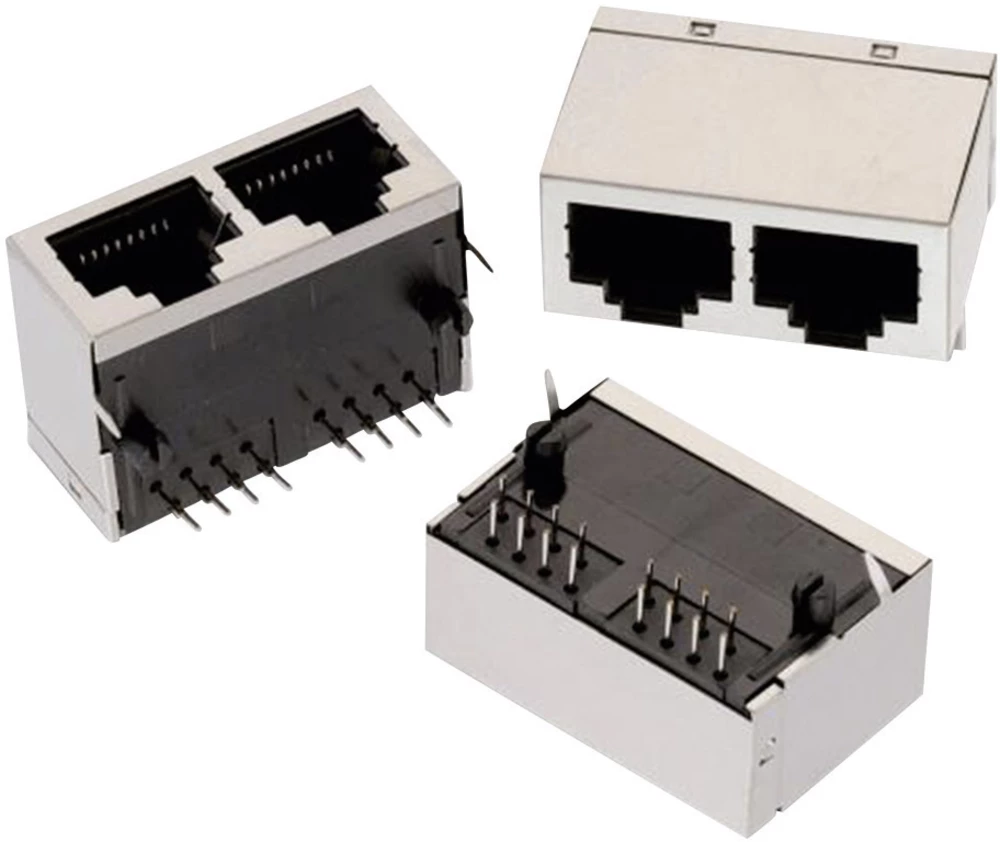 Modularni utikač Tab Down, zaštićen 2-smjerni Port 8P8C WR-MJ, horizontalna ugradnja, polovi: 8P8C, crni, Würth Elektronik 61501 slika