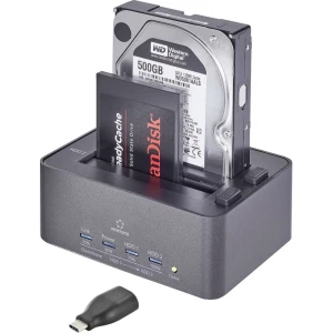 USB 3.0 SATA 2-portna stanica za tvrde diskove s USB tip-C adapter Renkforce 2539 s funkcijom kloniranja, s funkcijom brisanja slika