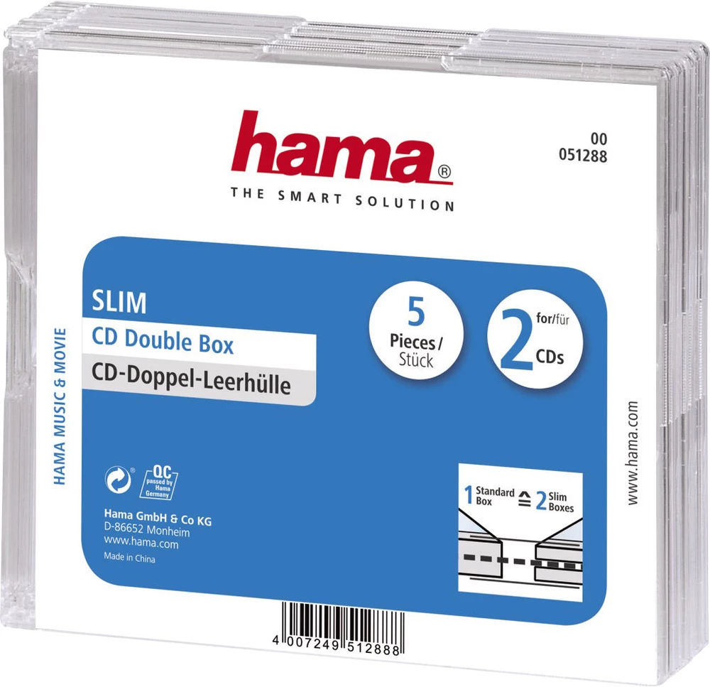 Prazne kutije za CD-e SlimDouble Hama 2 CD-a, komplet od 5 kom. slika