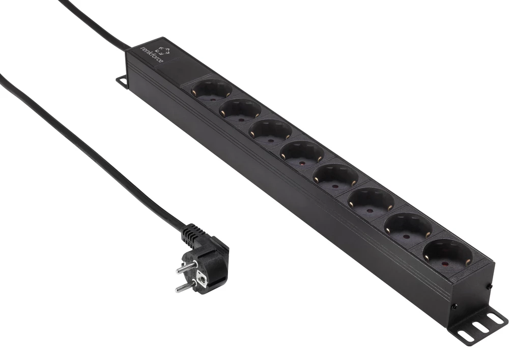 19" mrežni ormarić, utična letva 1 HE zaštitna kontaktna utičnica s prekidačem Renkforce crne boje slika