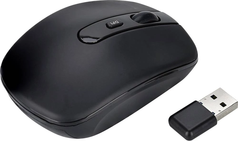 Bežični infracrveni miš Renkforce rf-silent/m-01 integrirani kotačić za pomicanje, crni slika