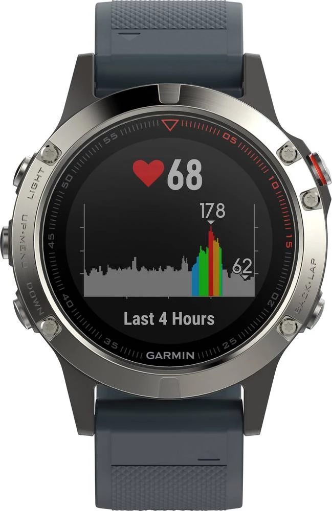GPS sat za mjerenje pulsa s ugrađenim senzorom fenix 5 Garmin Bluetooth srebrna, plava slika