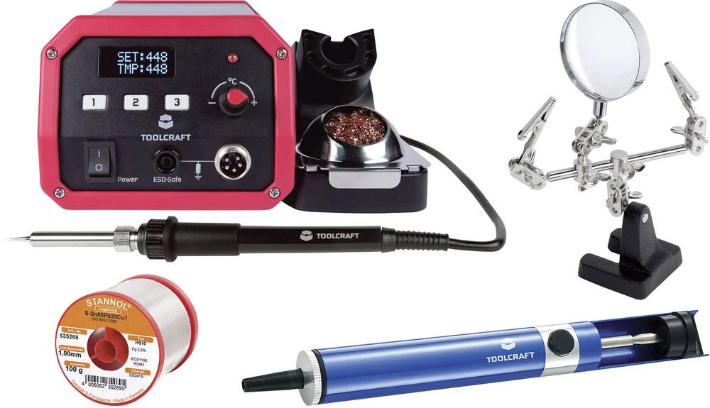 Set Digitalna stanica za lemljenje 100 W TOOLCRAFT ST-100D 150 do 450 °C, uklj. lemni vrh, uklj. tinol, uklj. usisna pumpa za odlemljenje slika