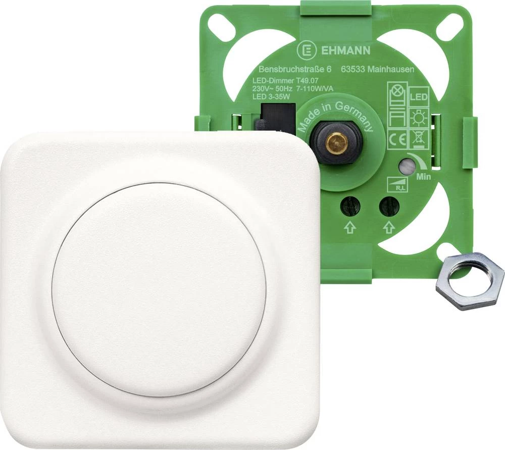 Prigušivač svjetla za ugradnju u namještaj, pogodan za: LED žarulje, klasične žarulje, halogene žarulje, bijele boje Ehmann 4960 slika