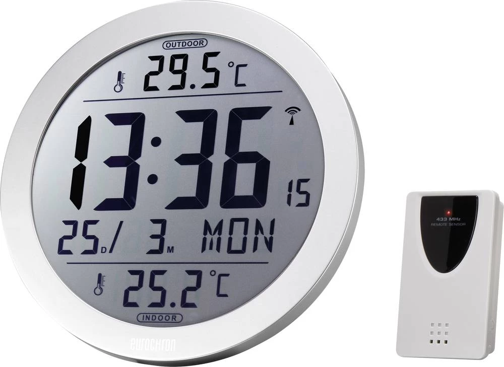 Radijski kontrolirani zidni sat Eurochron EFW 4001 210 mm x 26.5 mm srebrne boje slika