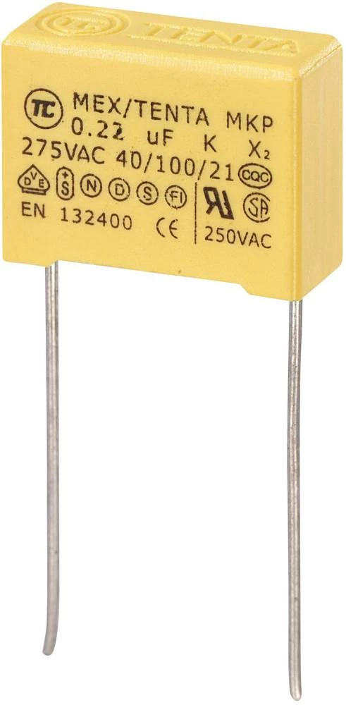 MKP-X2-radijski kondenzator za uklanjanje smetnji, radijalno ožičen 0.22 µF 275 V/AC 10 % 15 mm (D x Š x V) 18 x 7.5 x 13. slika