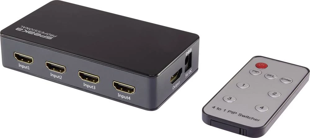 3-portni HDMI preklopnik SpeaKa Professional s Picture in Picture funkcijom, daljinski upravljač 3840 x 2160 piksela, crne boje slika