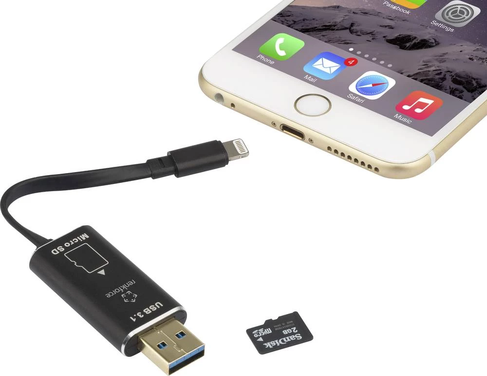 Apple Lightning čitač kartica za pametne telefone/tablete Renkforce RF-LSS-256 crni 256 GB USB 3.1, Apple Lightning, microSD slika