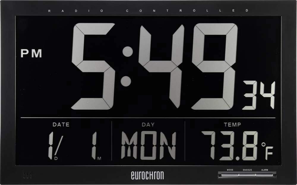 Radijski kontrolirani zidni sat Eurochron EFWU Jumbo 101 370 mm x 230 mm x 30 mm crne boje negativan zaslon slika