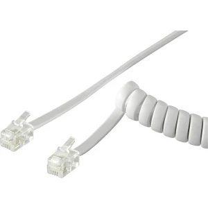 Priključni kabel za telefonsku slušalicu [1x RJ10 utikač 4p4c - 1x RJ10 utikač 4p4c] spiralni kabel 2 m bijele boje slika