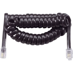 Priključni kabel za telefonsku slušalicu [1x RJ10 utikač 4p4c - 1x RJ10 utikač 4p4c] spiralni kabel 2 m crne boje slika