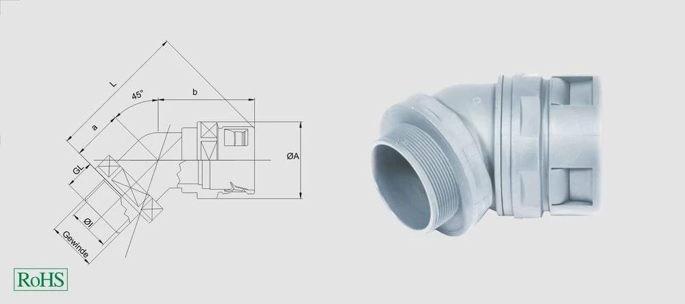 Cijevna uvodnica, sive boje 45° Helukabel 920199 HSSV 45° M50 NW48/50 gr 1 kom. slika