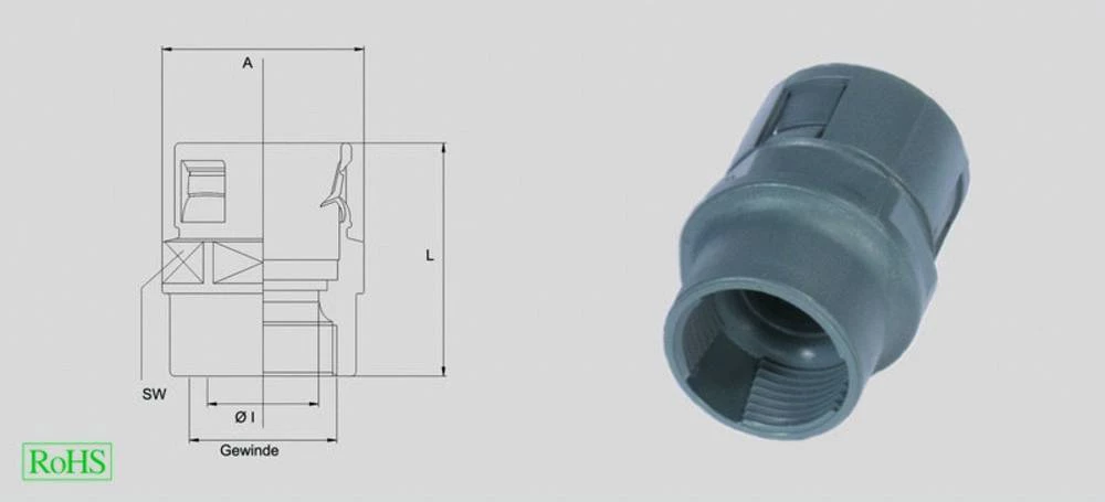 Cijevna uvodnica, sive boje, ravna Helukabel 920220 HSSV M16x1,5 IG gr NW12 1 kom. slika