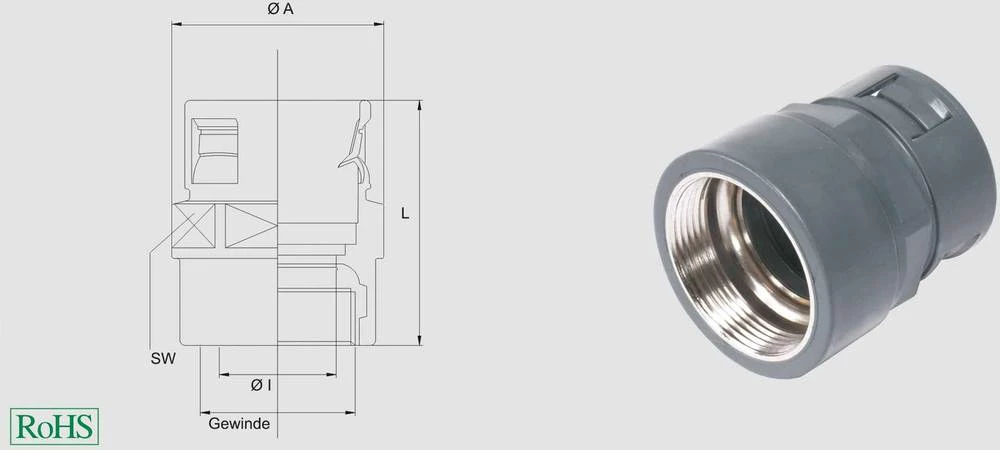 Cijevna uvodnica, sive boje, ravna Helukabel 920276 HSSV MGi GR M20 NW16/17 1 kom. slika