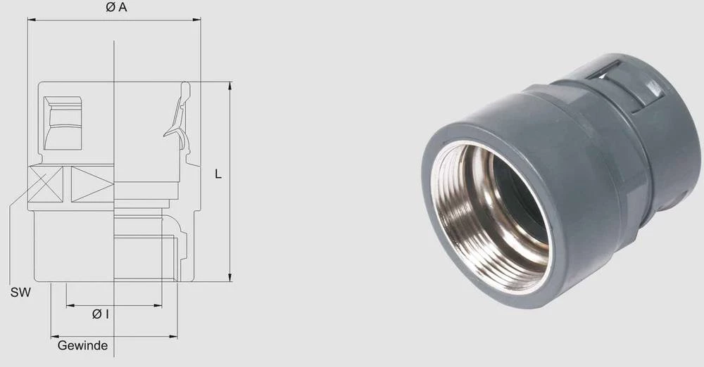 Cijevna uvodnica, sive boje, ravna Helukabel 920279 HSSV MGi GR M40 NW36/37 1 kom. slika