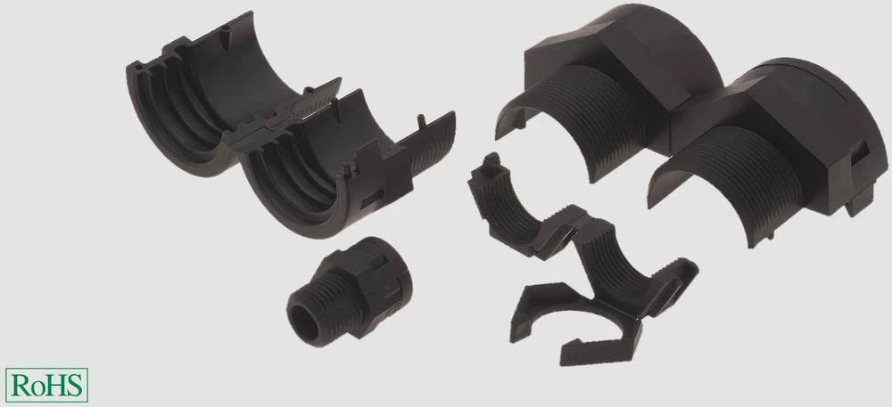 Cijevna uvodnica, crne boje, ravna Helukabel 93516 COV PG20 djeljiva vijčana veza KM NW20 1 kom. slika