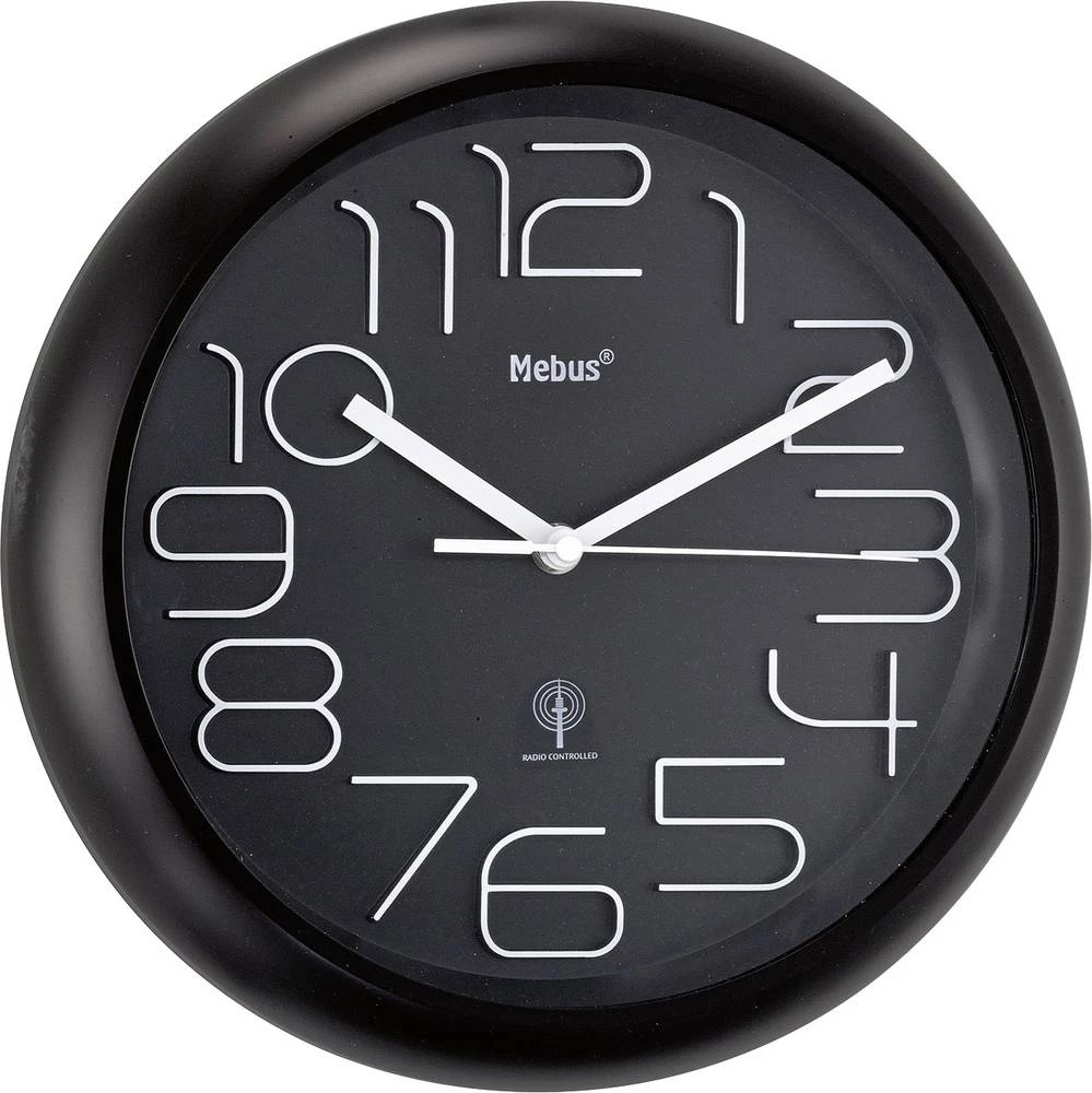 Radijski kontrolirani zidni sat Mebus 52830 300 mm x 45 mm crne boje slika