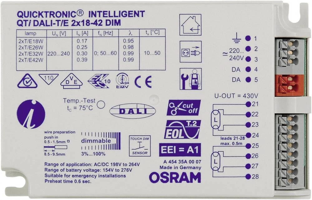 OSRAM predsklopni uređaj za svjetiljke QTI DALI-T/E 2X18-42 DIMUNV1 4008321060822 slika