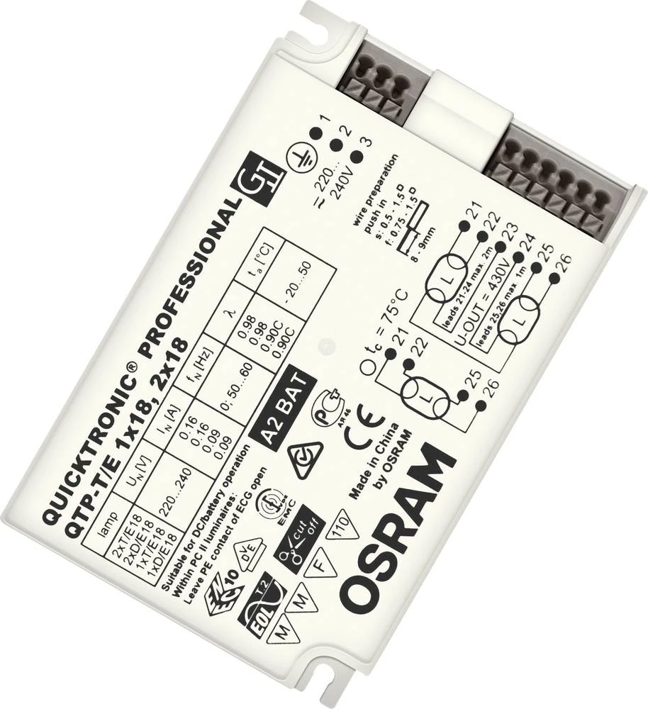 OSRAM predsklopni uređaj za svjetiljke QTP-T/E1X18,2X18/220-240UNV1 4008321537065 slika