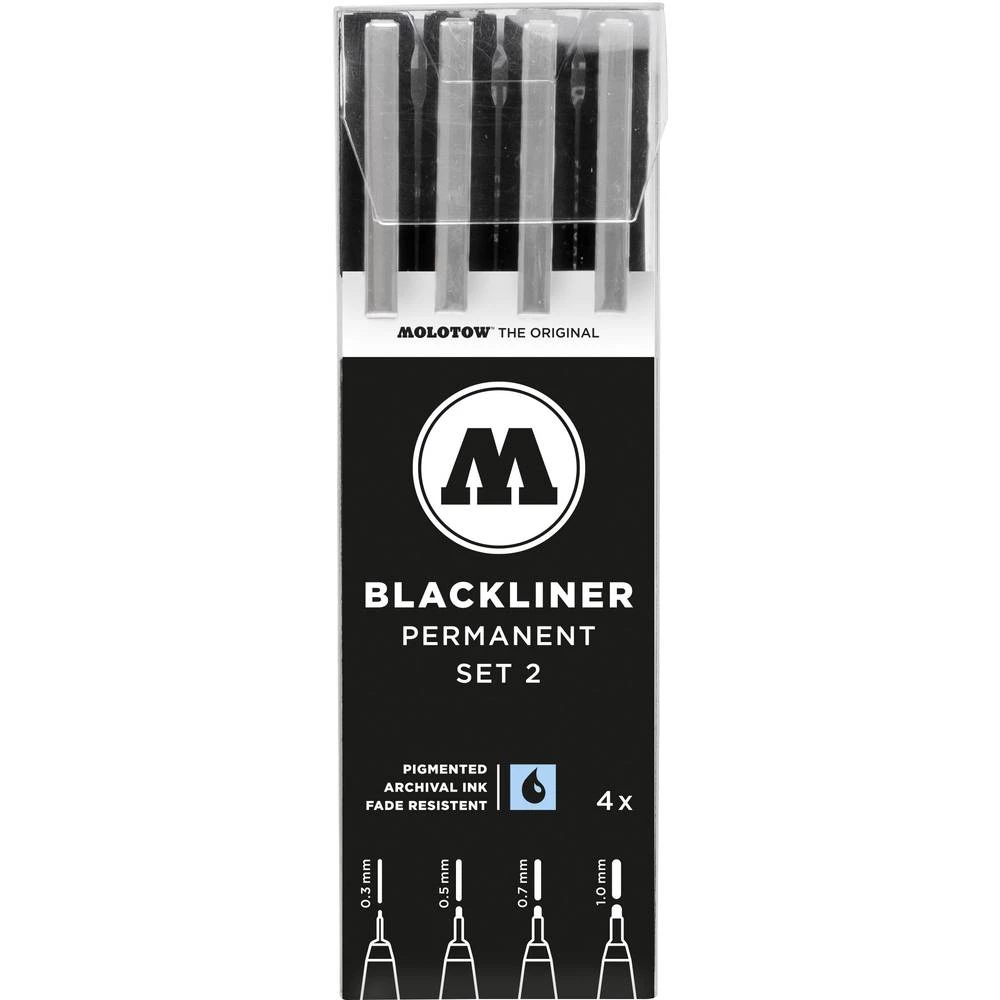 MOLOTOW Fineliner Blackliner Set 2 4 kom/paket Crna 0.3 mm, 0.5 mm, 0.7 mm, 1 mm 200487 slika