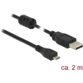 Delock USB kabel USB 2.0 USB-A utikač, USB-Micro-B utikač 2.00 m crna s feritnom jezgrom 84903 slika