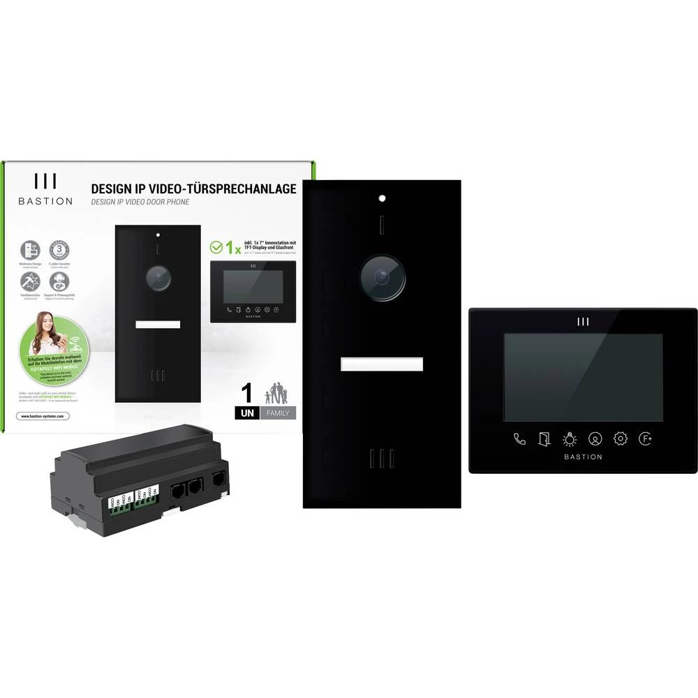 Bastion BA.KIT.UN.BLK.BLK video portafon za vrata lan vanjska jedinica, unutarnja jedinica 1 obiteljska kuća crna slika
