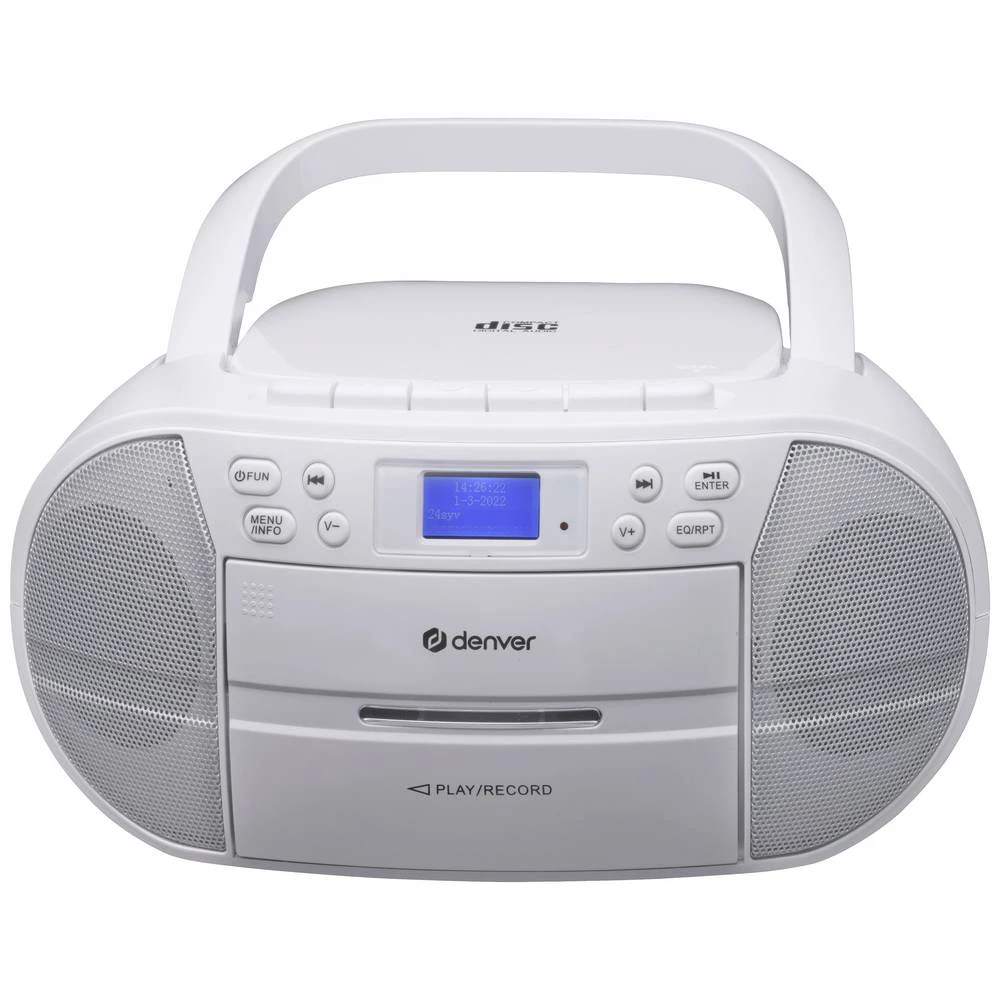 Denver TDC-280W radio s kasetofonom DAB+ (1012), UKW (1014) AUX, CD, DAB+, kaseta, UKW, USB  funkcija alarma bijela slika