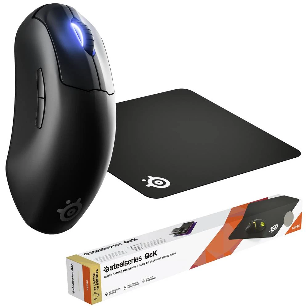 Steelseries Prime Wireless, QcK Large Bundle igraći miš bežično optički crna 6 Tipke 18000 dpi ergonomski, osvjetljen slika