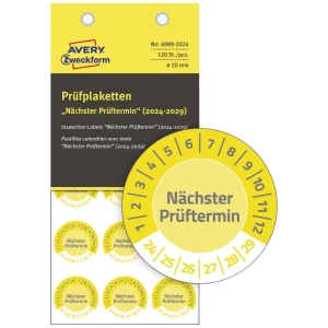 Avery-Zweckform 6989-2024 inspekcijska naljepnica "Nächster Prüftermin" 2024-2029 žuta (Ø) 20 mm 20 mm 120 St. slika