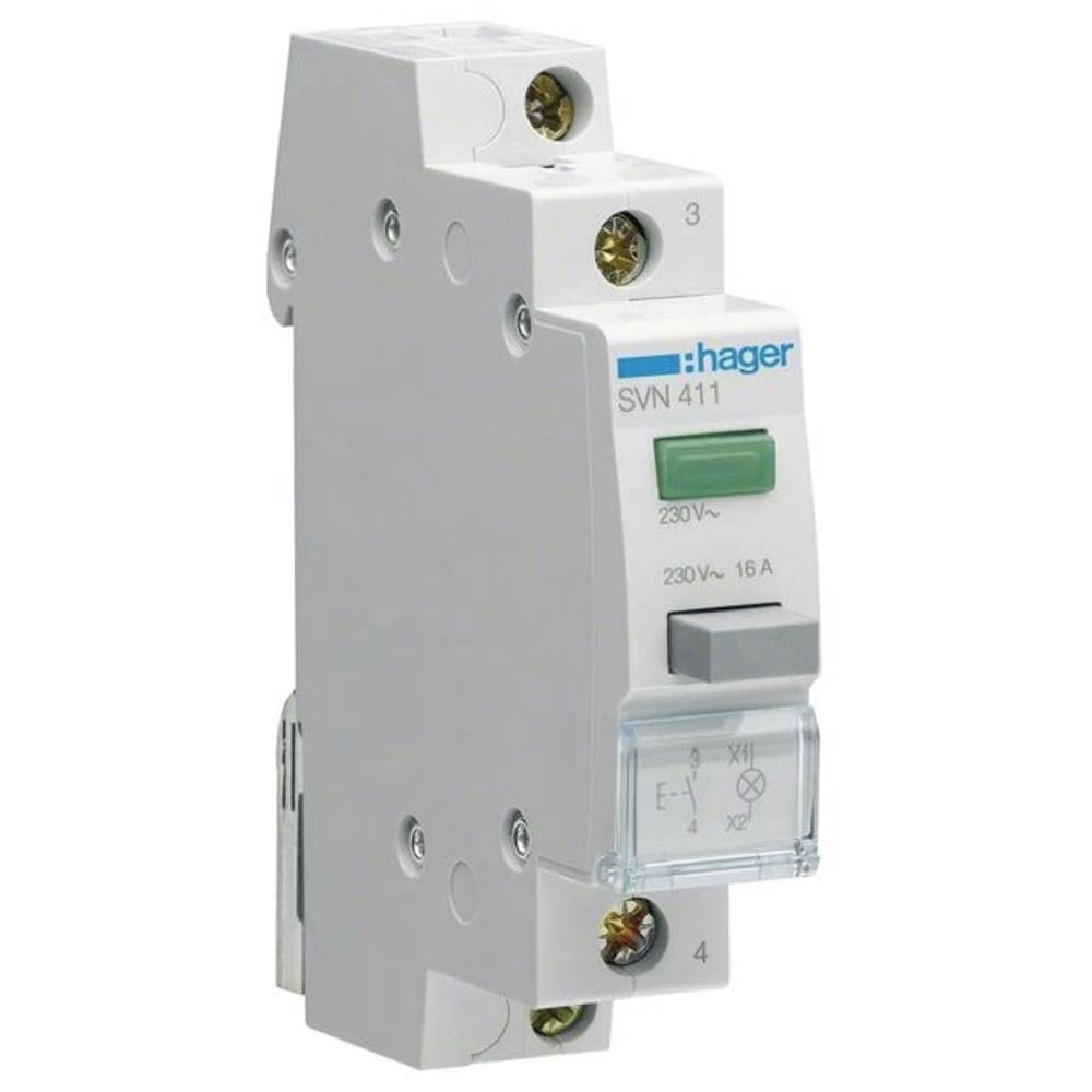 Hager SVN411 tipka 16A 1 NO kontakt 230VAC sa svjetlosnim indikatorom zelena 1PLE tipkalo zelena 16 A 230 V Hager SVN411 slika