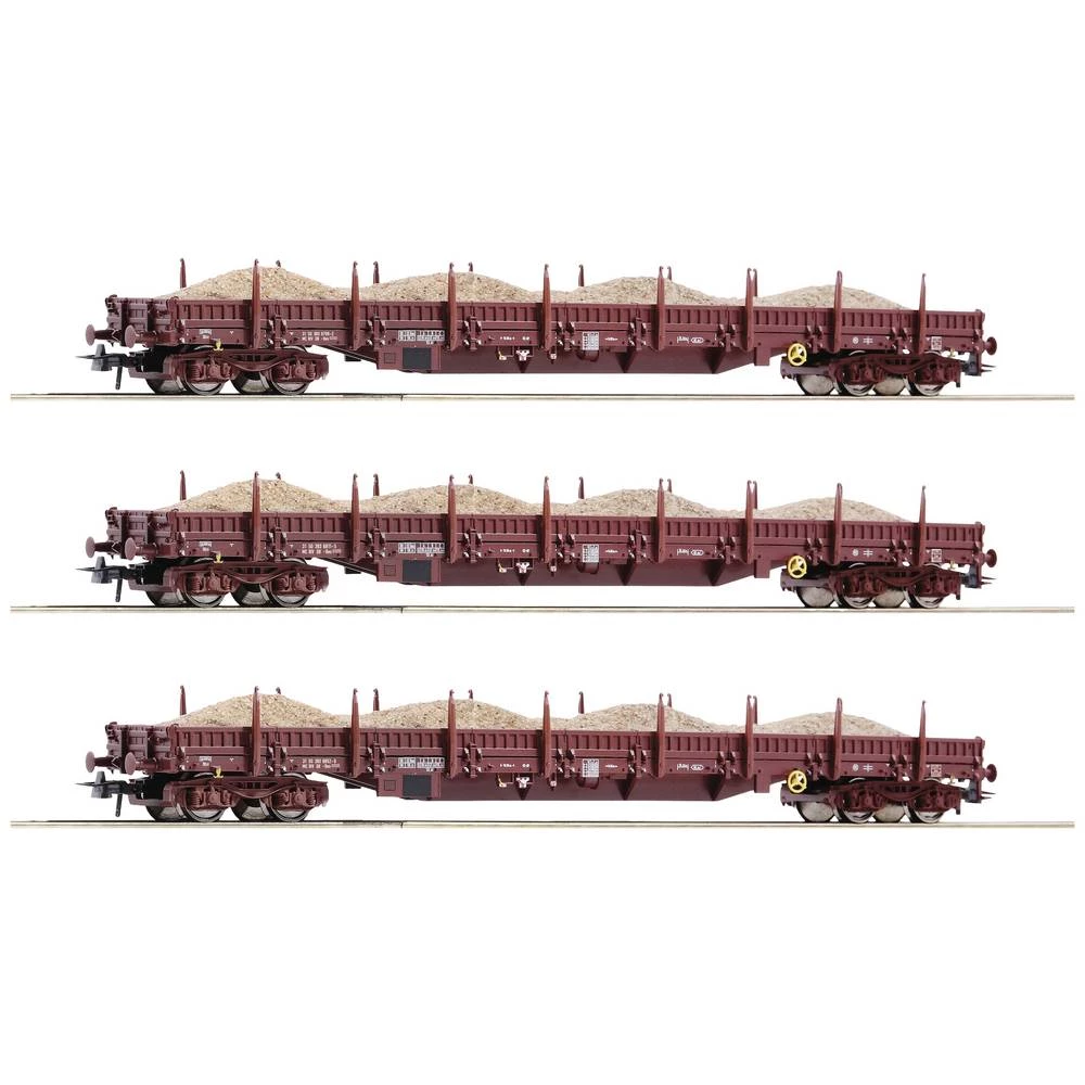 Roco 77042 H0 komplet od 3 teretna vagona, pješčani vlak, DR Tri vagona ravnog tipa Res slika
