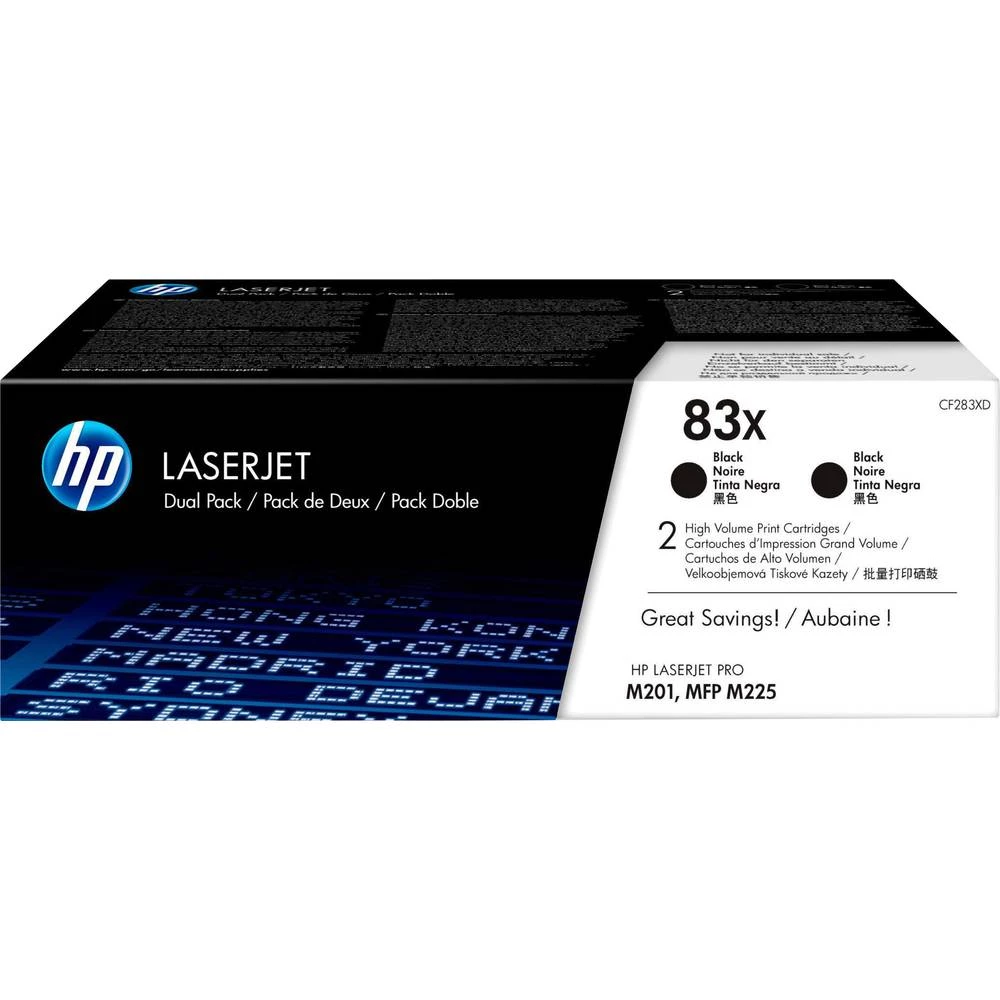 HP 83X - 2 Pack - Visoki kapacitet - Crni - Originalni LaserJet spremnik tonera (CF283X) - za LaserJet Pro M201d, M201dw, M201n, slika
