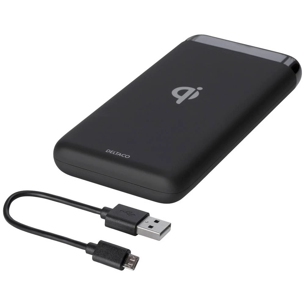 Deltaco - a nordic brand indukcijski powerbank 2000 mA  PB-Q1001 10000 mAh Izlazi standard indukcijskog punjenja, USB crna slika