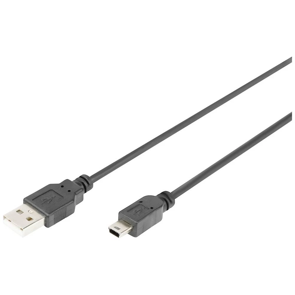 USB 2.0 spojni kabel, tip A - mini B (5 pinova) M/M, 3,0 m, kompatibilan s USB 2.0, blk  Digitus USB kabel  HDMI-A utikač, USB-Mini-B utikač 3 m crna  DB-300130-030-S slika