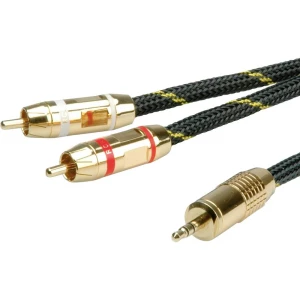 Roline 11.09.4279 utičnica audio priključni kabel [1x 3,5 mm banana utikač - 2x muški cinch konektor] 10.00 m crna/zlatn slika