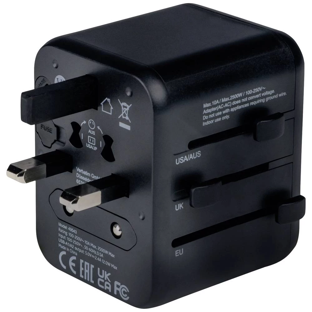 Verbatim 49543 putni utikač Universal Travel Adapter UTA-01 with 2xUSB Charger slika