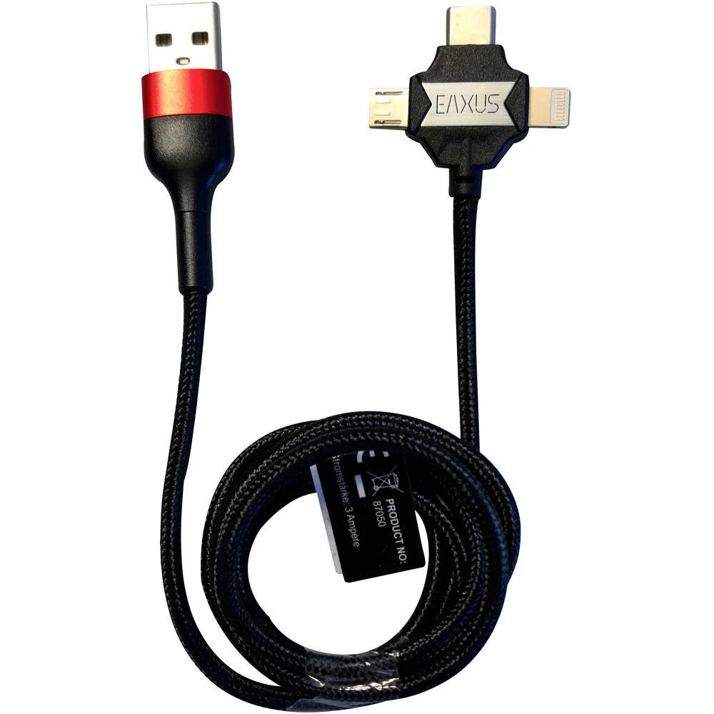 Eaxus USB kabel USB 2.0 USB-A utikač, Apple Lightning utikač, USB-C™ utikač, USB-Micro-B utikač 1.00 m crna, crvena slika