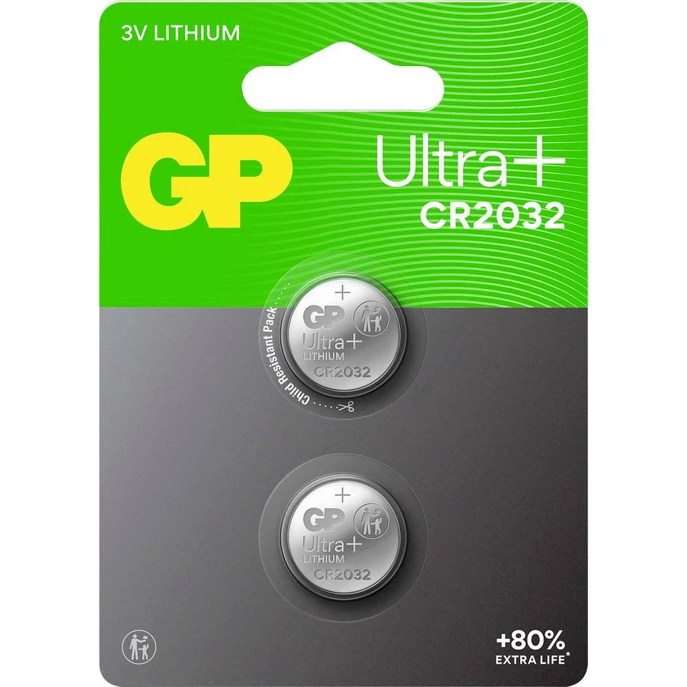 GP gumbasta baterija CR 2032 3 V 2 kom. 220 mAh Li-MnO2 GP Ultra Plus Batterie Lithium Knopfzelle CR2032 2 Stück slika