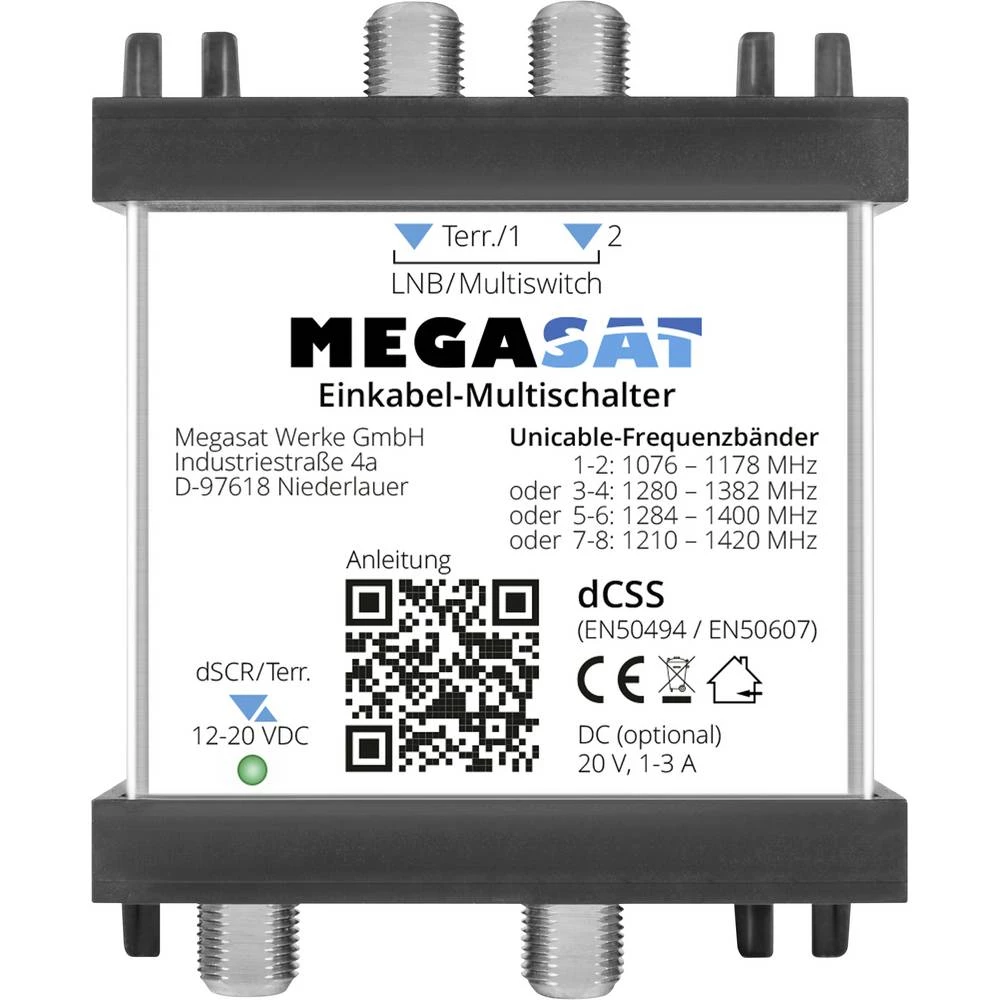MegaSat 0600211 satelitski multiprekidač Ulazi: 3 (2 sat/1 zemaljske) Broj sudionika: 2 quad lnb kompatibilan slika