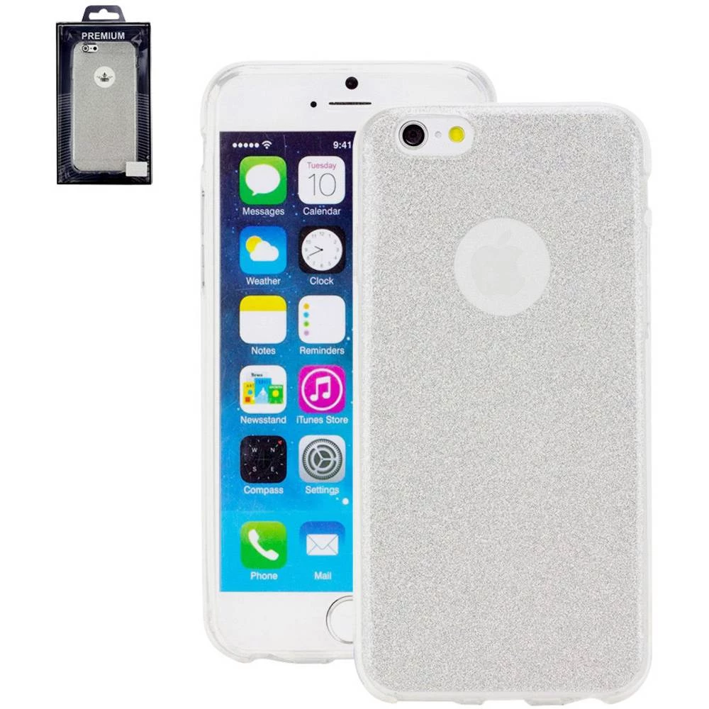iPhone stražnji poklopac Perlecom Pogodno za: Apple iPhone 6 , Apple iPhone 6S, Srebrna, Svjetlucavi efekt slika