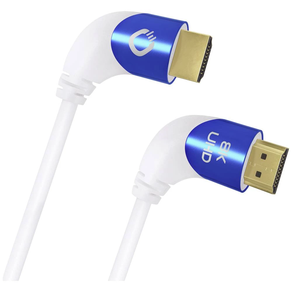 Oehlbach HDMI priključni kabel HDMI A utikač, HDMI A utikač 1.00 m bijela D1C42545 Ultra HD (8K), 90° nagnuto ulijevo, trostruko zaštićen HDMI kabel slika